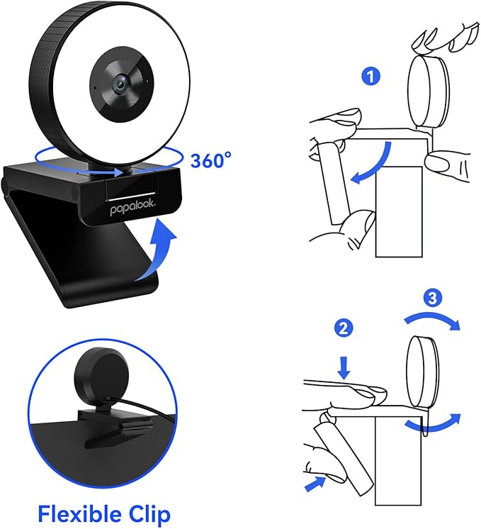papalook 2K/1080P Webcam with Light and Privacy Cover, PA552 Full HD Streaming - Image 7
