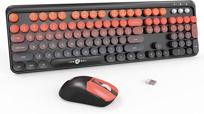 Wireless Keyboard and Mouse Combo, 104 Round Keys Cute Colorful Keyboard and by TT-FOPETT