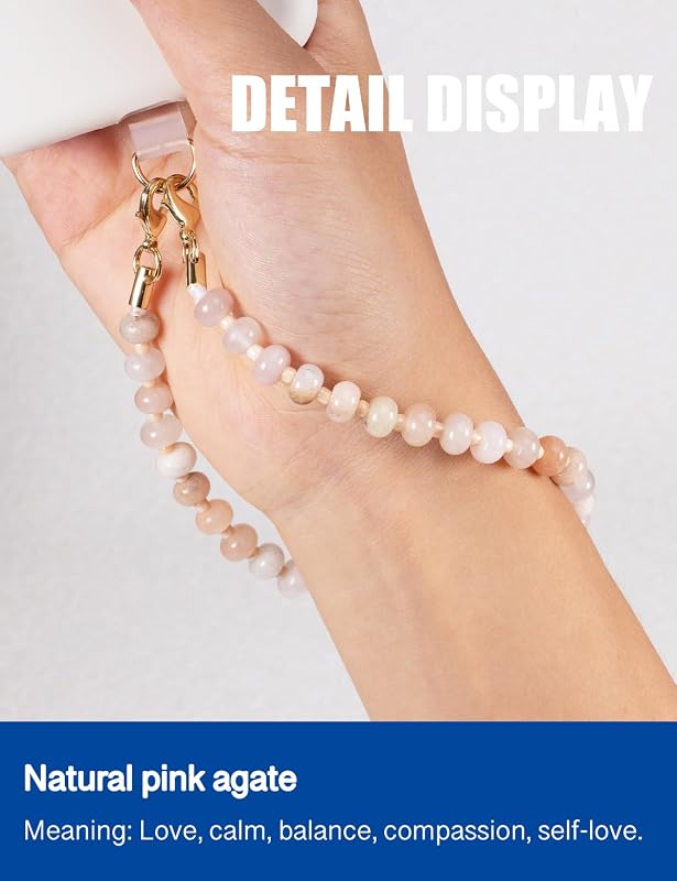 Handmade Natural Gemstone Crystal Beaded Charm Cell Phone Camera Lanyard - Image 2