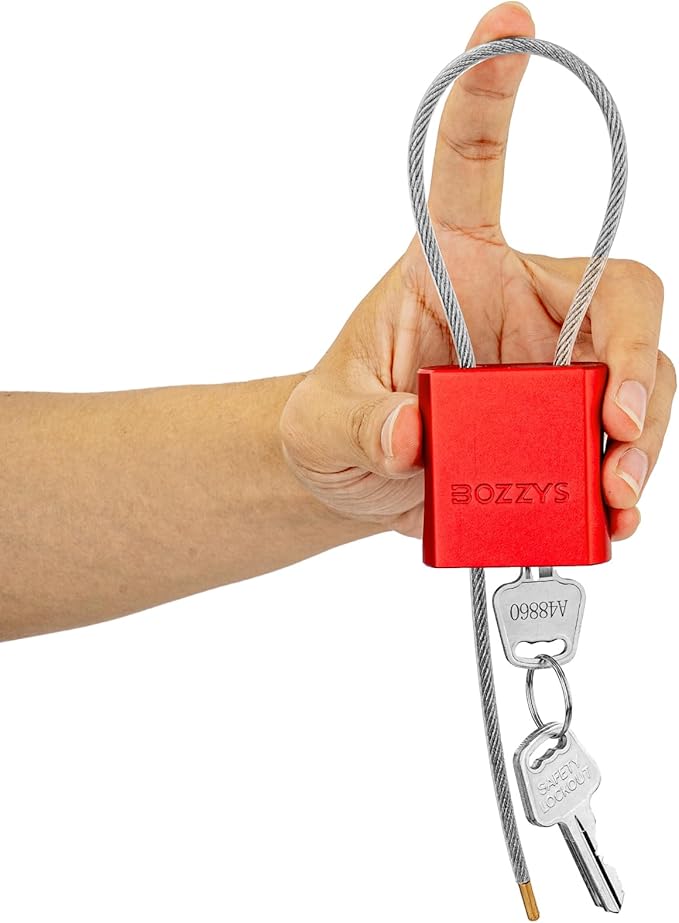 Cable Padlock with 3 Keys | L 1.15ft, D 1/6in Adjustable Steel Cable Lock | by BOZZYS