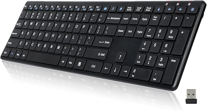 Wireless Keyboard-2.4G Ultra Slim Quiet Full Size Matte USB PC Computer Keyboard by INFINMIND
