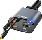 【Upgraded】 SUPERONE Retractable Car Charger 4 in 1, Fast Car Phone Charger by SUPERONE