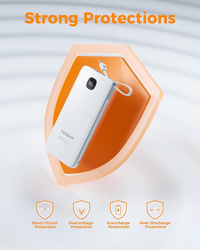 TESSAN Portable Charger with Built in Cables, 10000mAh Power Bank Fast Charging - Image 7