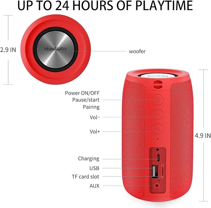 Bluetooth Speaker, MusiBaby Wireless, Waterproof, Portable Speaker, Dual Pairing - Image 3