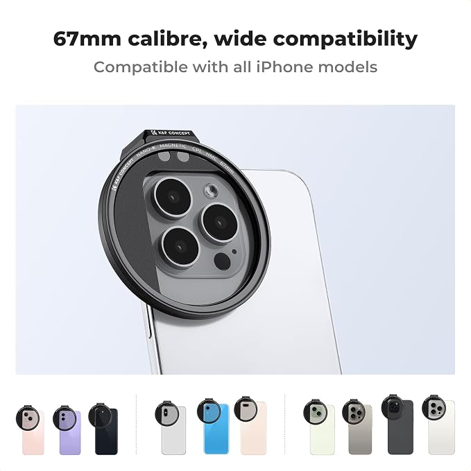 K&F Concept Clip On 67mm CPL Magnetic Phone Lens Filter Kit, Phone Clip - Image 5