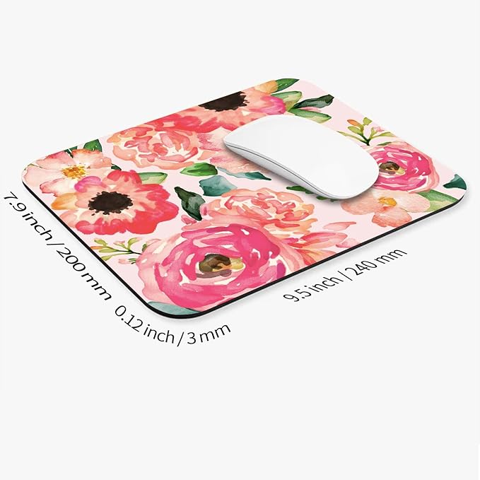 Square Mouse Pad Pink Watercolor Flower, Personalized Premium-Textured Custom - Image 2