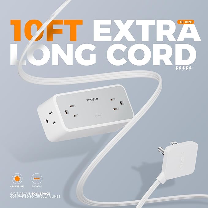 Surge Protector Power Strip, TESSAN Flat Plug Extension Cord 10 FT - Image 3