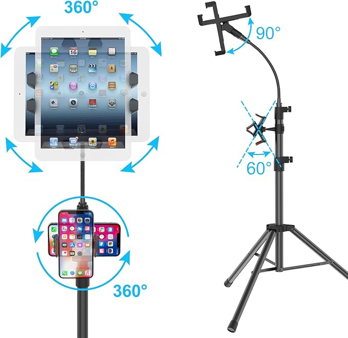 Tripod Stand for Ipad, Gooseneck 65-inch Floor Stand for Tablet, Floor Stand - Image 4