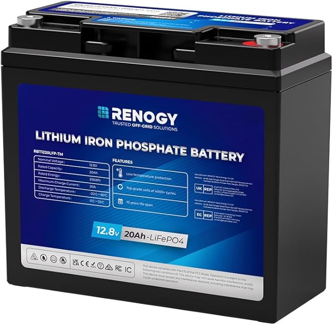 Renogy 12V 20Ah Trolling Motor Lithium Lifepo4 Battery, Built in 20A BMS by RenogySolar