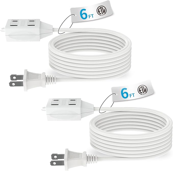 TiFFCOFiO Indoor Extension Cord, 2 Prong 6 Feet Extension Cord, 3 Polarized by TiFFCOFiO