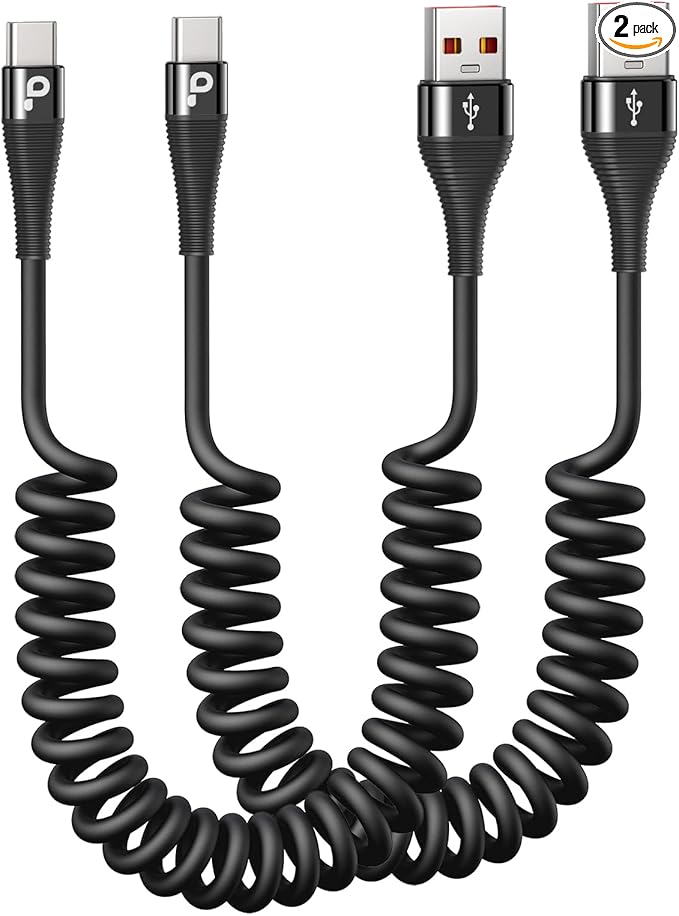 PRAKIE USB C Cable Fast Charging 5FT, Coiled USB A to USB C Cable by PRAKIE