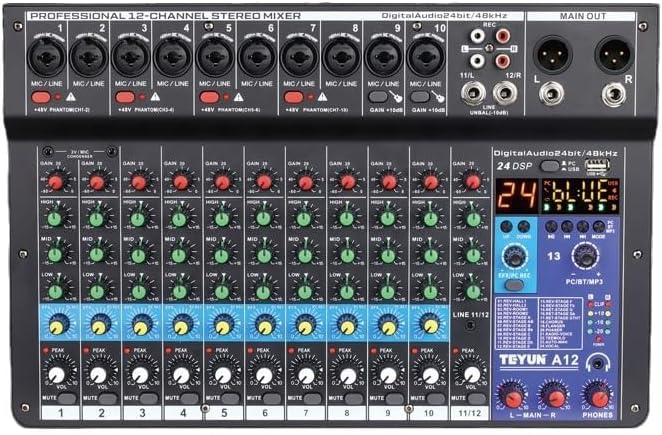 TEYUN 12 Channel Audio Mixer, Professional DJ Mixer - Image 8