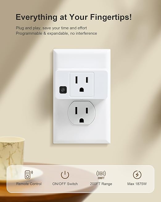 Remote Control Outlet, 200FT Long Range Wireless Light Switch, Mini Electrical - Image 2