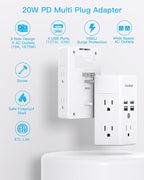 One Beat Surge Protector Wall Outlet Extender, 5 Outlets & 4 USB Ports - Image 3