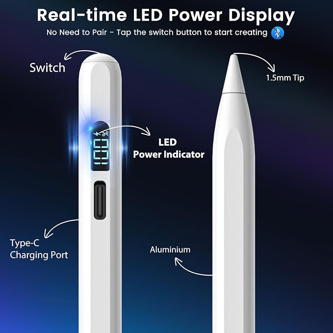 Stylus Pen for iPad M3/M4/9/10th Generation, LED Display Fast Charge Pencil - Image 2