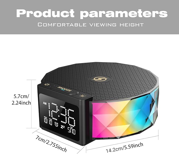 Alarm Clock with Fast Wireless Charging 15W, Digital Alarm Clock Night Lamp - Image 7