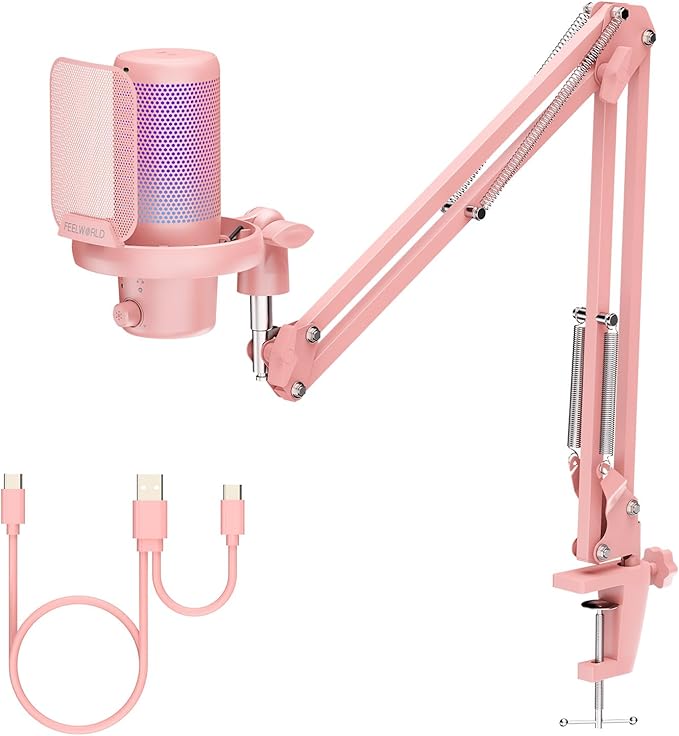 FEELWORLD VM1 Pink Gaming PC USB Microphone Condenser Mic by Feelworld
