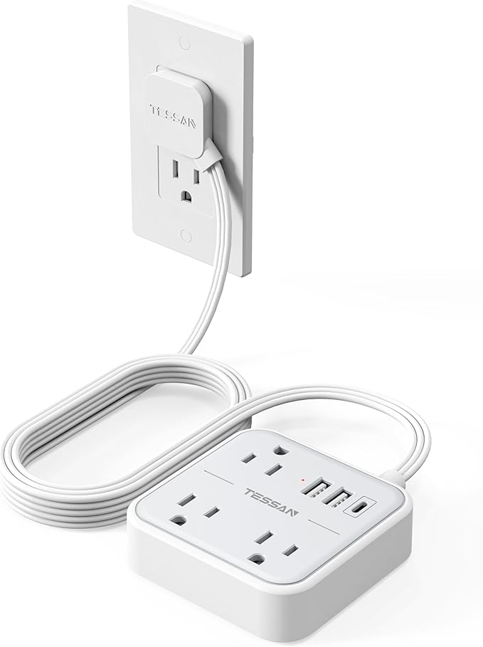Extension Cord Flat Long Power Strip 15 FT, TESSAN Surge Protector Power Strip by TESSAN