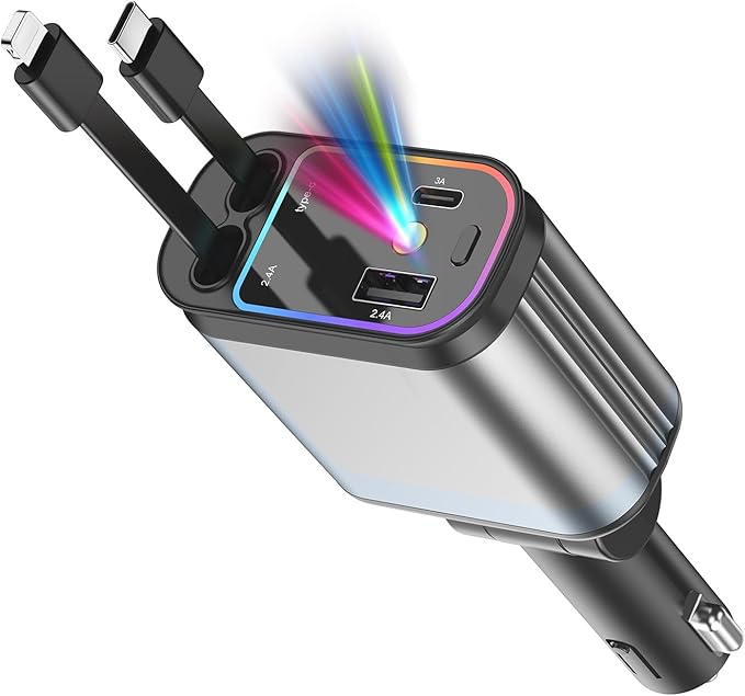 Fast Car Charger with Starlight, 4 in 1 Retractable Car Charger, 69W USB C - Image 9