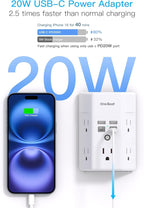One Beat Surge Protector Wall Outlet Extender, 5 Outlets & 4 USB Ports - Image 2