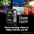 Lexar 128GB Professional SILVER PRO SD Card, Full HD, - Image 2