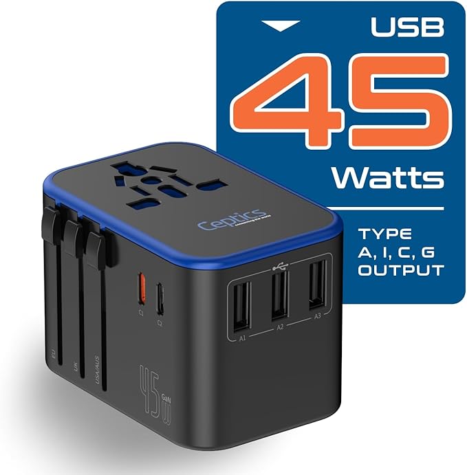 Ceptics Universal Travel Adapter, 45W International Power Adapter - Image 7