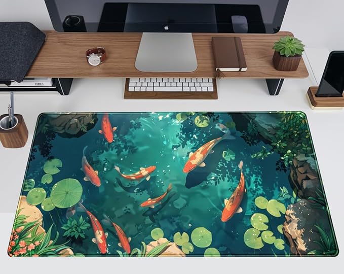 Koi Fish Desk Mat Gaming Koi Pond Desk Pad Large Cute Mouse Pad - Image 2