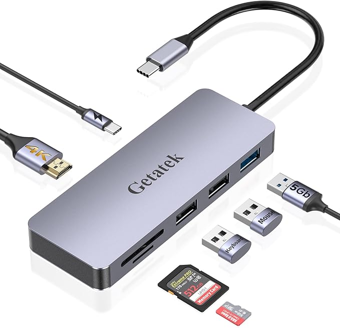 USB C Hub, 7 Ports USB C Multiport Adapter by Getatek
