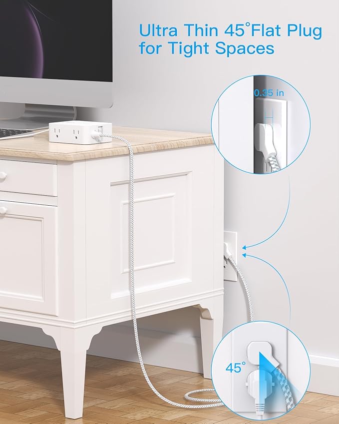 PD 30W USB C Power Strip Surge Protecor, HANYCONY 8 Outlets 4 USB, 1080J Desk - Image 4