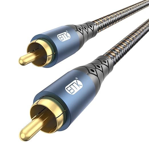 EMK Subwoofer Cable RCA to RCA Audio Cable 24K Gold-Plated Nylon Braided Double by EMK