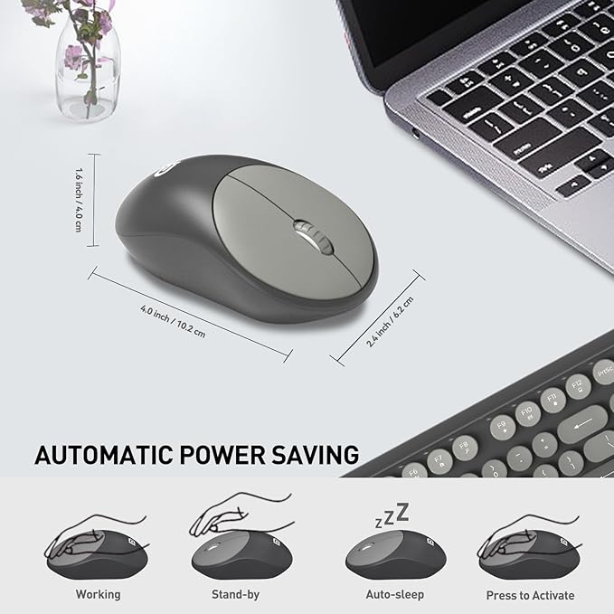Wireless Keyboard and Mouse Combo, 104 Round Keys Cute Colorful Cordless - Image 5