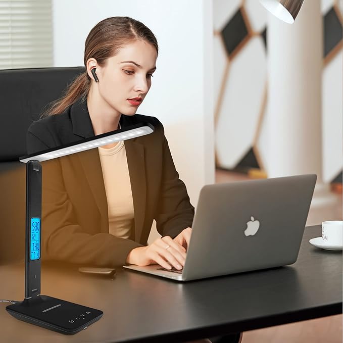 Desk Lamp with Wireless Charger，USB Charging Port, Dimmable Office Desk Light - Image 6