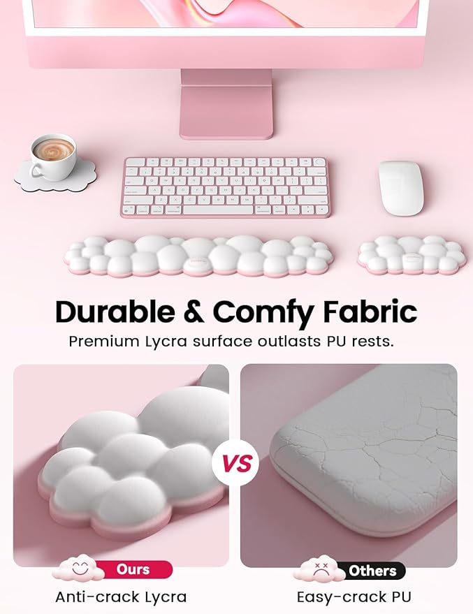 Vaydeer Cloud Keyboard Wrist Rest Set – Ergonomic Memory Foam Wrist Pad - Image 3