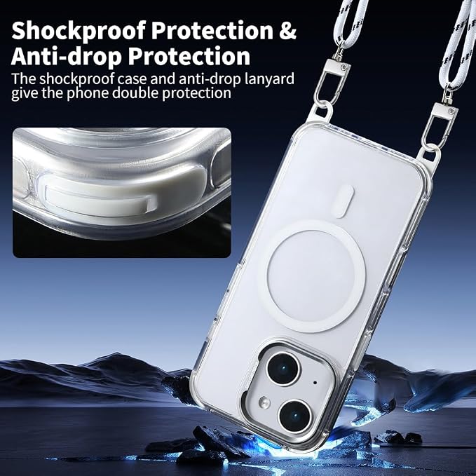 for iPhone 15 Case with 62.99 inch Lanyard, Classic Clear&White Magnetic Phone - Image 4