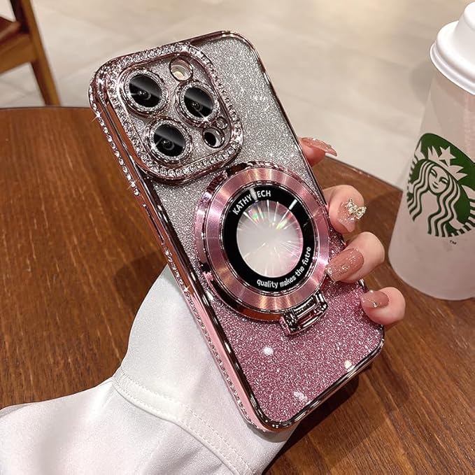 Magnetic Kickstand Case for iPhone 15 14 13 12 Pro Max Sparkling Diamond Cover by OUROL