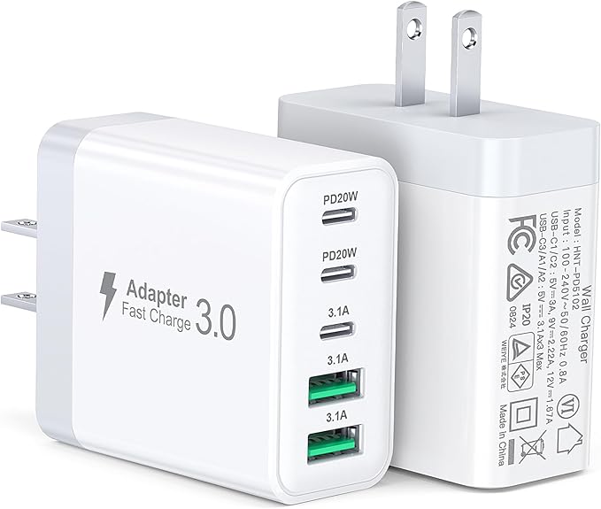 USB C Charger Block, 60W 5-Port Type C Charger Fast Charging Block, USBC USB by BREEKET