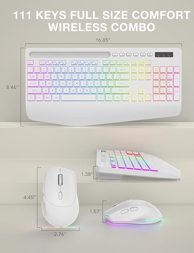 Wireless Keyboard and Mouse Backlits, Wrist Rest, LED Mouse, Rechargeable - Image 7