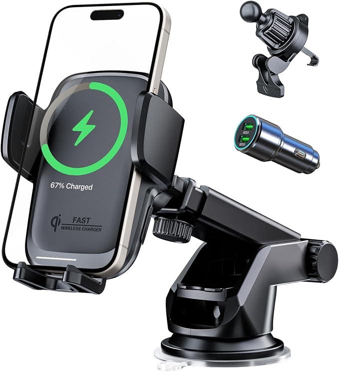 KPON Wireless Charger for Car, Car Phone Holder Charger Mount Qi Certified Auto by KPON