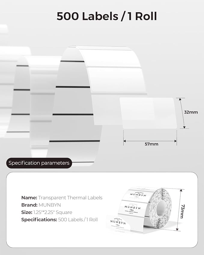 MUNBYN Clear Thermal Labels, 2.25 x 1.25 Inches, Printable Transparent Stickers - Image 2