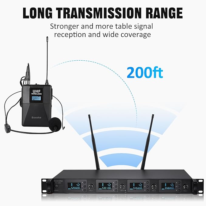 Wireless Microphone System 4 Channel UHF 4 Lavalier Lapel Headset Mics - Image 2