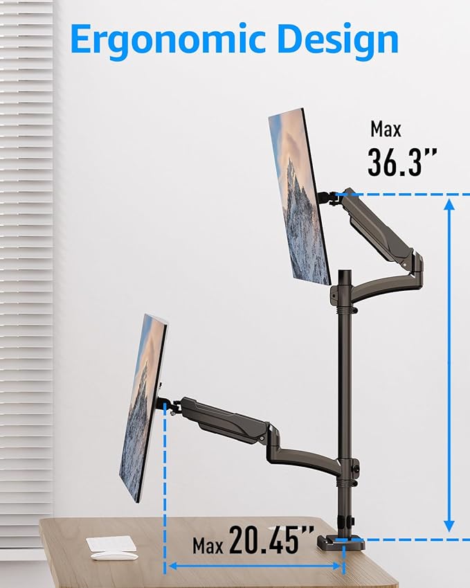 MOUNTUP Vertical Dual Monitor Mount Holds 4.4-17.6lbs, Dual Monitor Stand - Image 8