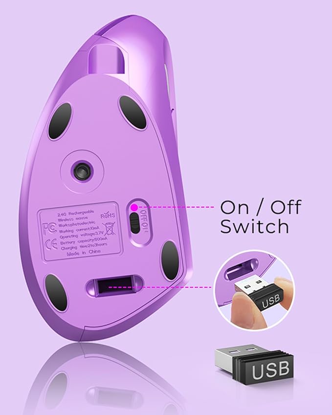 Lekvey Ergonomic Mouse, Wireless Vertical Mouse Rechargeable 2.4 GHz Optical - Image 8