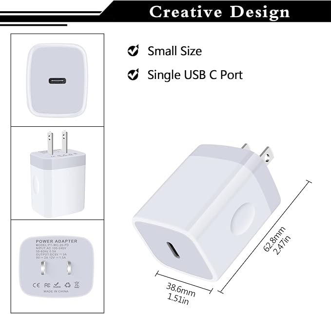 USB C Wall Charger, 8 7 6 Plus, Samsung Galaxy S24 S23 S22 S21 Ultra S20 A14 - Image 2