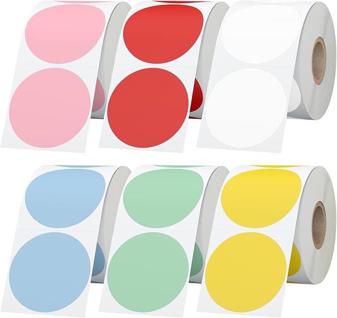 6 Rolls 2 Inch 6-Color Assorted Circle Direct Thermal Stickers Labels, by StickerTag