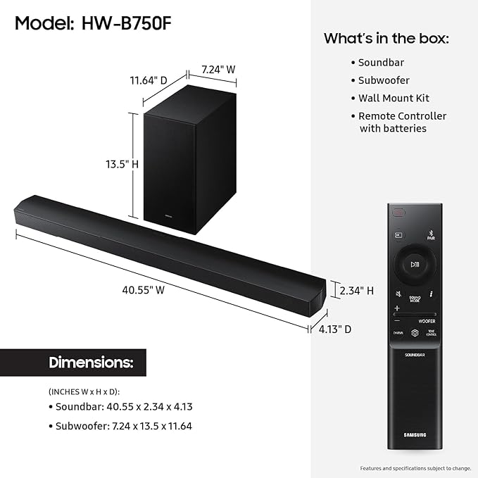Samsung B-Series Soundbar HW-B750F 5.1 ch Subwoofer Voice Enhance Mode - Image 2