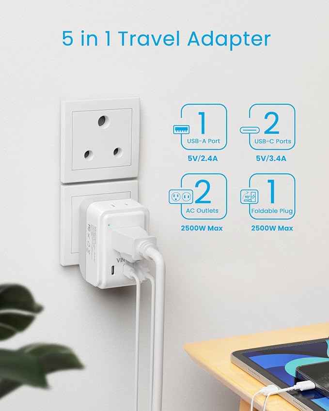 2 Pack US to India Plug Adapter, VINTAR Foldable India Power Adapter - Image 4