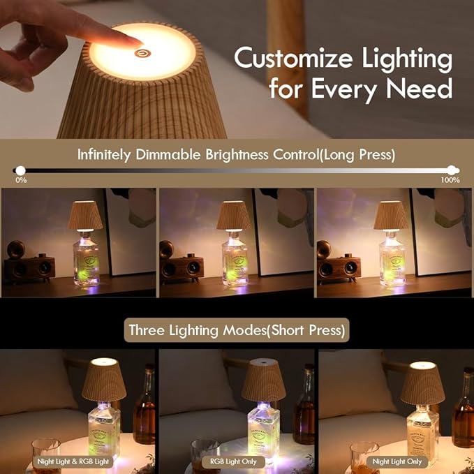 WILIT Wireless Lamp Shades for Table Lamps, 3-Level Brightness Wine Bottle - Image 4