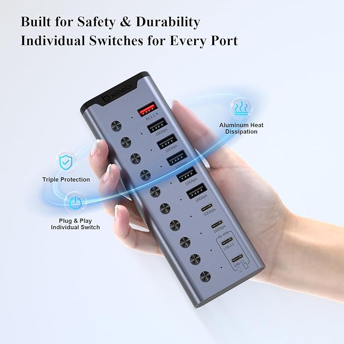 Powered USB Hub, 10-Port USB C Hub - Image 7