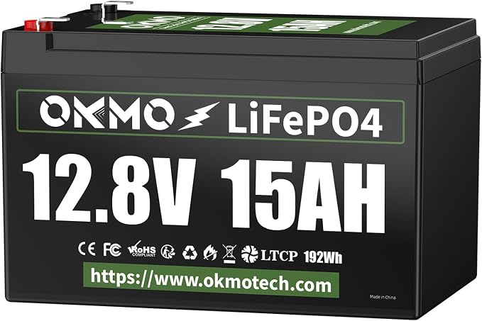 12V 15Ah Lithium Battery, Rechargeable LiFePO4 4000+ Cycles Rechargeable by OKMOBeYourHomePowerBackup