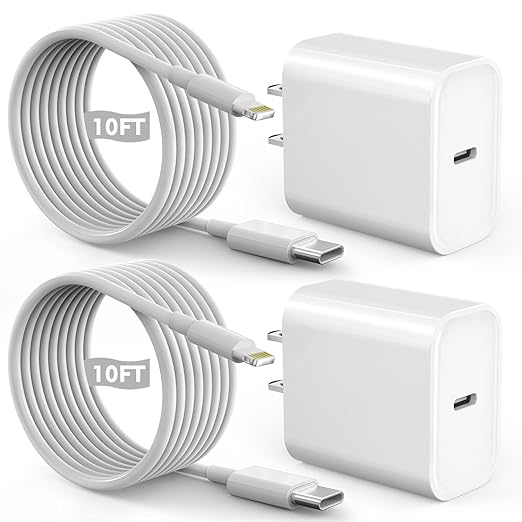 Fast iPhone Charger, Quick 10Foot USBC Wall Charger Phone Charge 2Pack 20W PD by ProTVSolutions